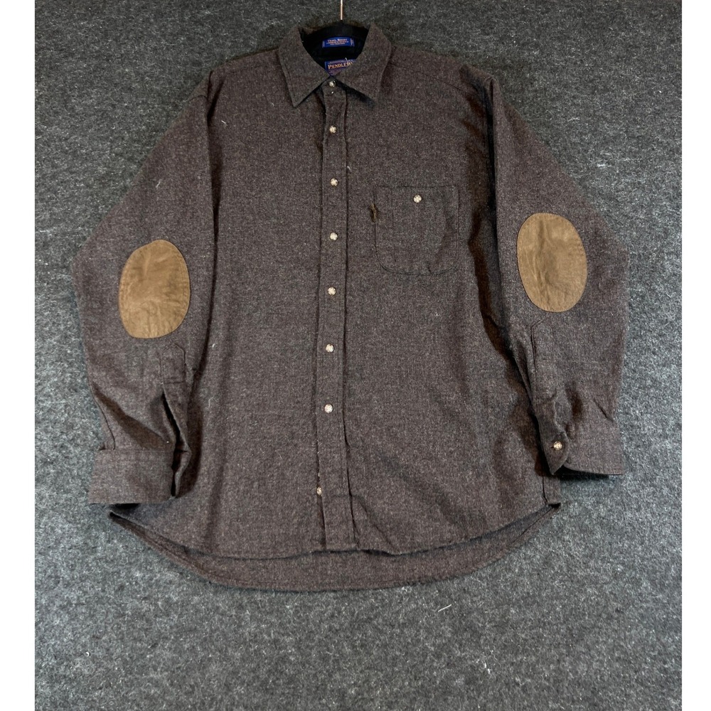 Pendleton Trail Shirt Mens Large Brown Wool Elbow Patch Button Up Western